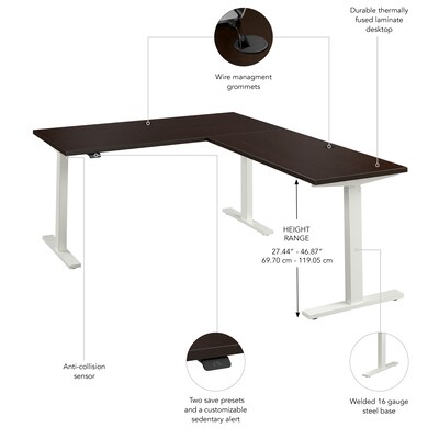 Bush Business Furniture Move 60 Series 60"W L Shaped Adjustable Standing Desk, Mocha Cherry (M6SL6078MRWK)