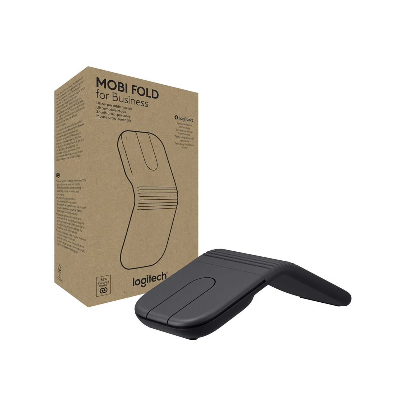 Logitech Mobi Fold for Business Wireless Ambidextrous Optical Travel Mouse, Graphite  (910-007600)