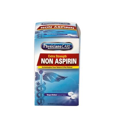 Physicians Care Non Aspirin 500mg Acetaminophen Pain Reliever, 2/Packet, 50 Packets/Box (90016)