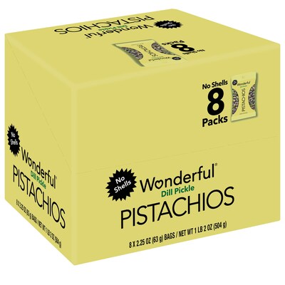 Wonderful Pistachios Salted Dill Pickle Pistachios, 2.25 oz., 8 Bags/Box (DP0146A25M)