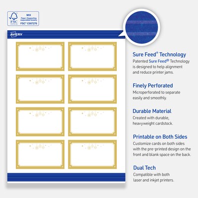 Avery Gold-Metallic Ornaments Matte Blank Card, White, 80/Pack (S00-FHC)