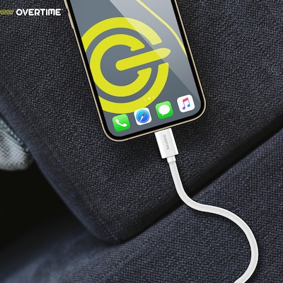 Overtime Apple MFI Certified Lightning to USB-A Charging Cable, 10ft., White (MFIWHITE10FT)