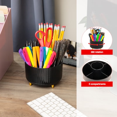 Staples 5-Compartment Rotating Plastic Desk Organizer, Black (ST63869)