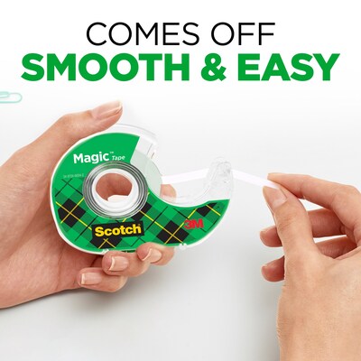 Scotch Magic Invisible Clear Tape With Dispenser, 0.75" x 18 yds., 1" Core, Transparent, 6 Rolls/Pack (6122)