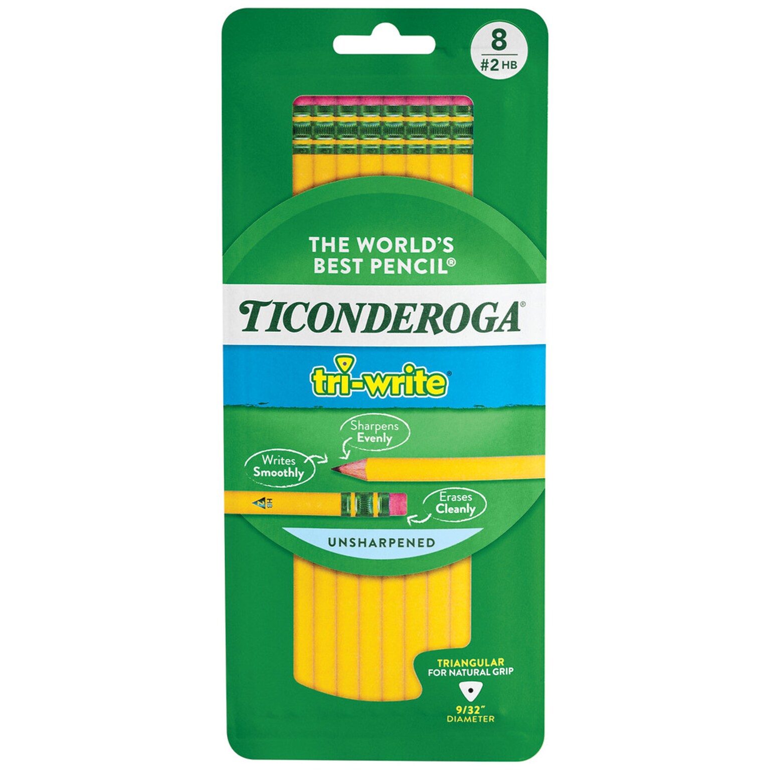 Ticonderoga Wooden Pencil, 0.7mm, #2 Soft Lead, 8/Pack (13852)
