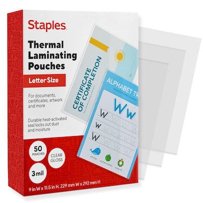 Staples Thermal Laminating Pouches, Letter Size, 3 Mil, 50/Pack (5200507/5200525)