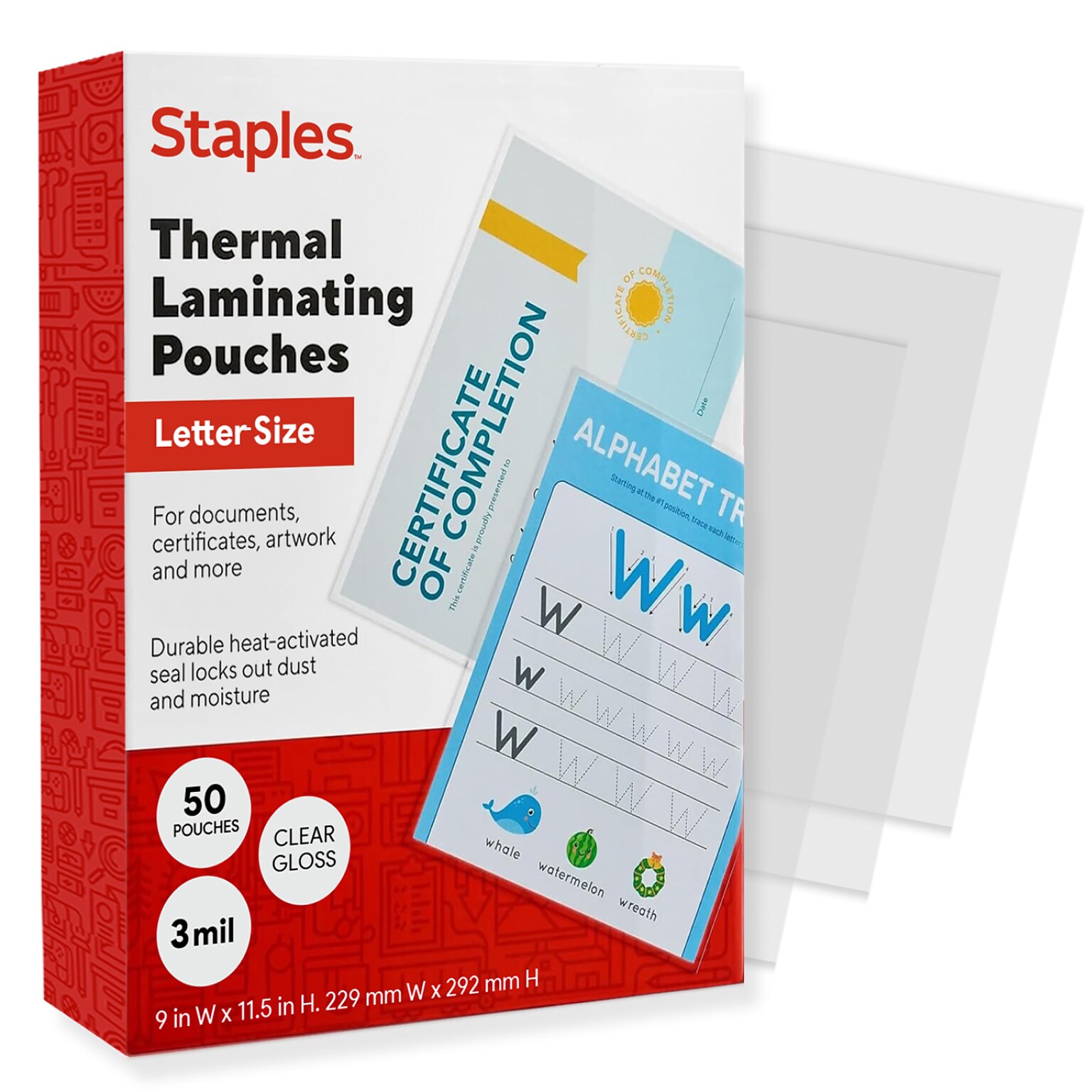 Staples Thermal Laminating Pouches, Letter Size, 3 Mil, 50/Pack (5200507/5200525)