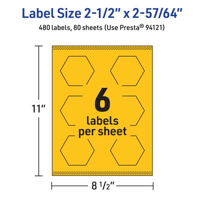 Avery Hexagon Laser/Inkjet Multipurpose Labels, 2-1/2" x 2-57/64", Bright Yellow (480/Box)