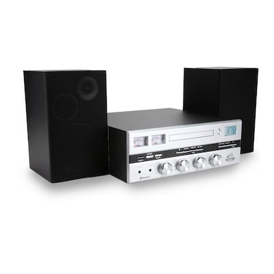 Victor Milwaukee 50 Watt Desktop CD Stereo Wireless Bluetooth System, Silver (VDTS-4450-SL)