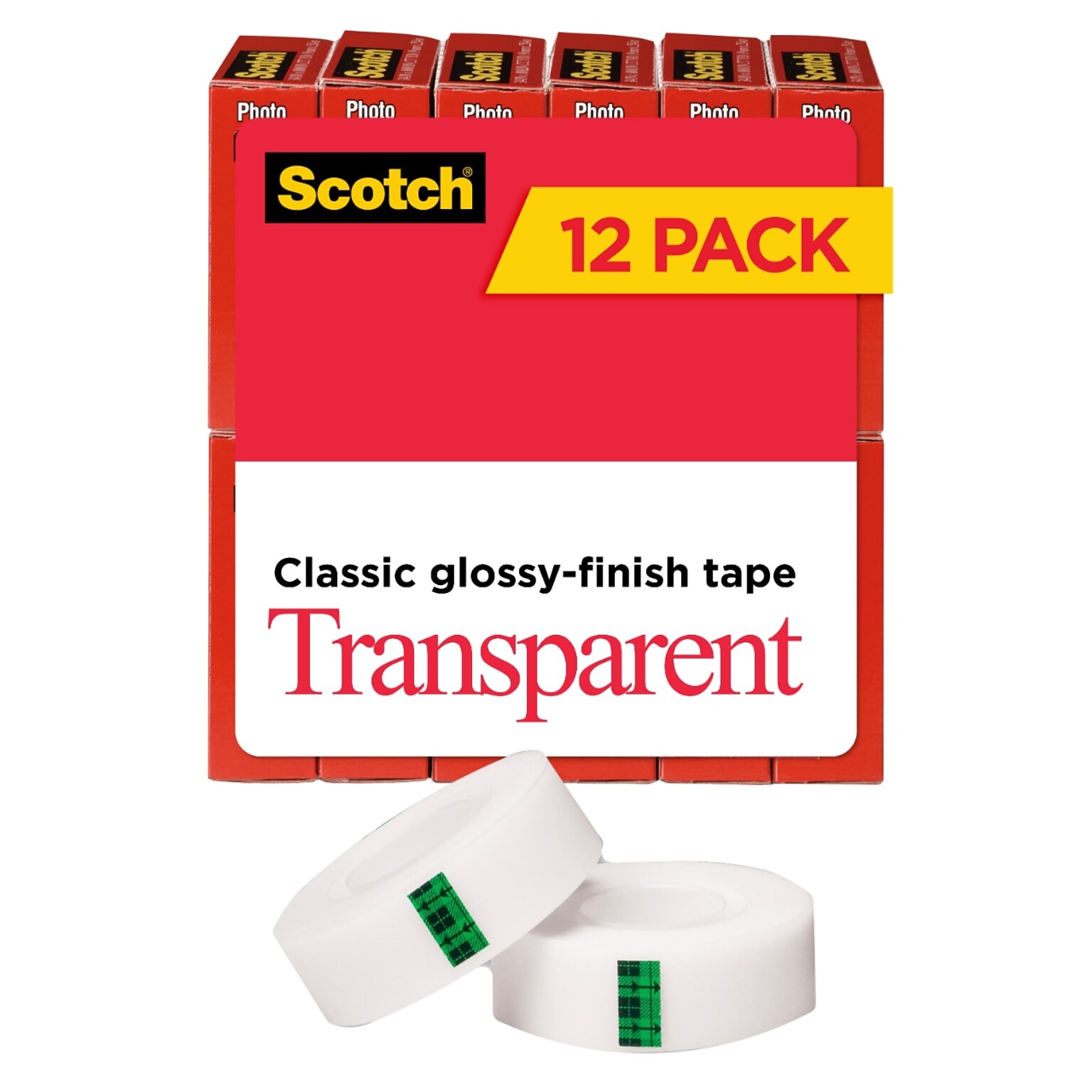 Scotch Transparent Clear Tape Refill, 0.75 x 27.77 yds., 1 Core, Clear, 12 Rolls/Pack (600K12)