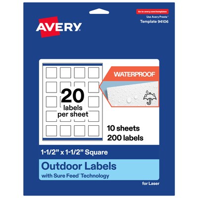 Avery Square Laser Multipurpose Labels, 1.5 x 1.5, White, 200/Pack (19479399480)