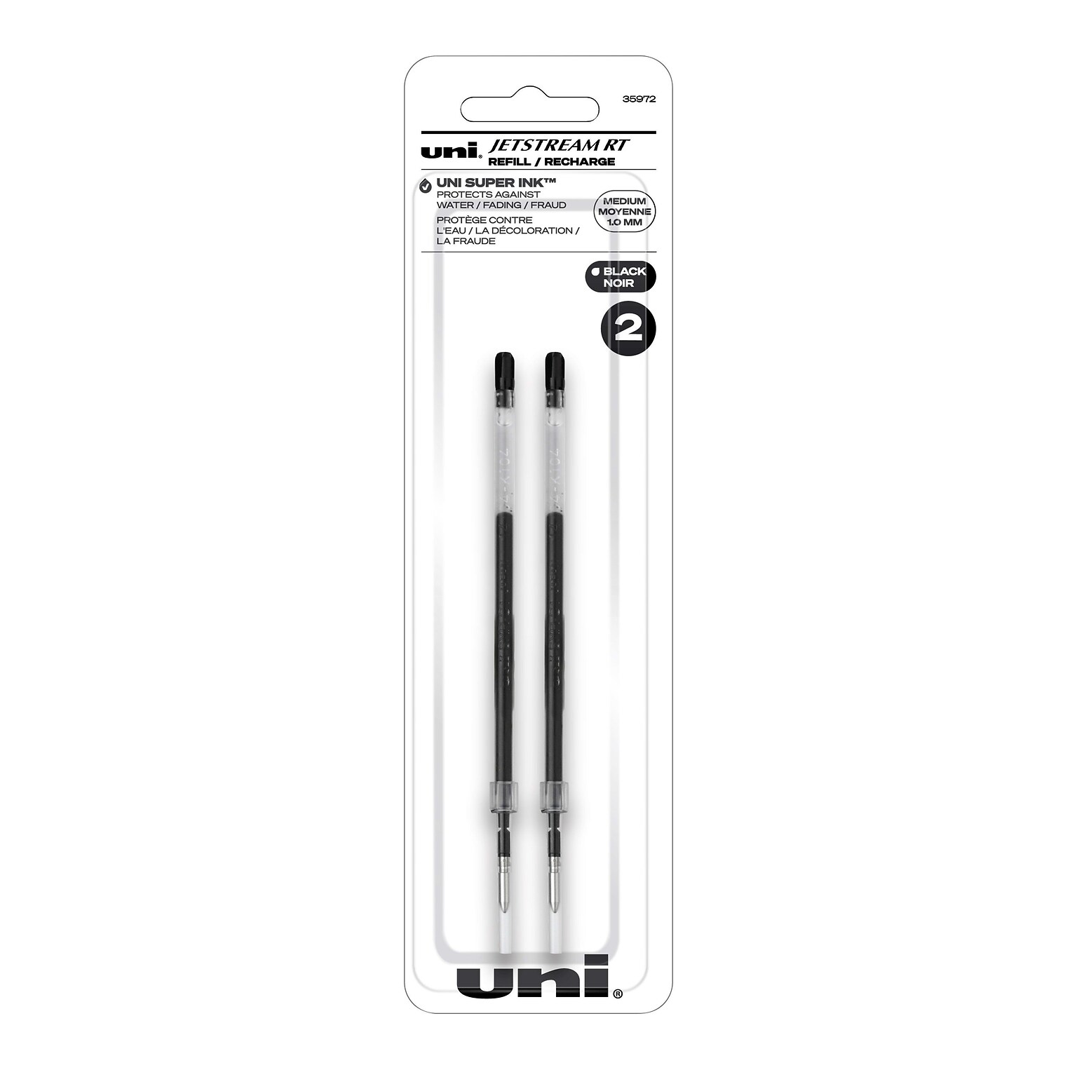 uni Jetstream RT Ballpoint Pen Refills, Medium Point, 1.0mm, Black Ink, 2/Pack (35972)