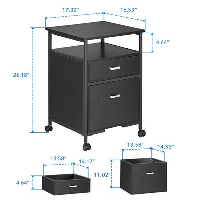 Mount-It! 2-Drawer Mobile File Cabinet, Rolling With Casters, Black (MI-943)
