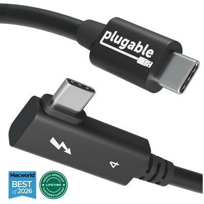 Plugable Thunderbolt 4 240W EPR Cable with Right Angle Connector, Black (TBT4-240W-80CMR)