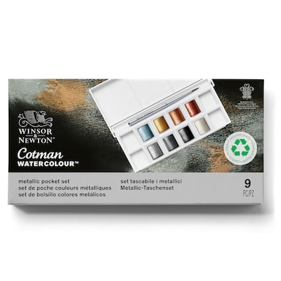 Winsor and Newton Cotman Watercolor Metallic Paint Pallette, Assorted Colors, 9 Pieces/Pack (WNX0390702)