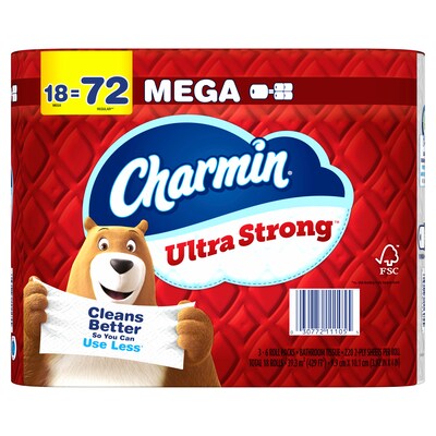 Charmin Ultra Strong Mega Toilet Paper, 2-ply, White, 220 Sheets/Roll, 18 Rolls/Case (01560/52084)