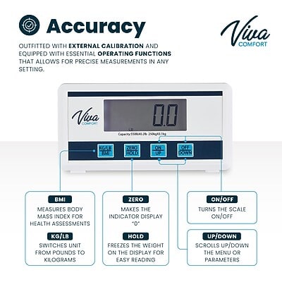 Viva Comfort Medical Digital BMI Weight Scale, 550 lbs. Capacity, White (ADIME904-06-MK)