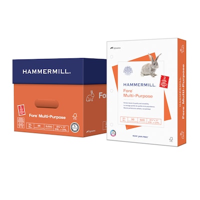 Hammermill Fore 8.5" x 11", 3-Hole Punched Multipurpose Paper, 20 lbs., 96 Brightness, 500 Sheets/Ream (103275)
