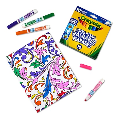 Crayola Ultra-Clean Washable Kid's Markers, Broad Point, Assorted Colors, 10/Pack (58-7851)