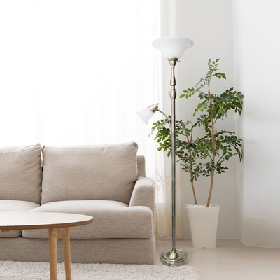 Lalia Home Torchiere Floor Lamp with Reading Light and Marble Glass Shades, Antique Brass (LHF-3003-AB)