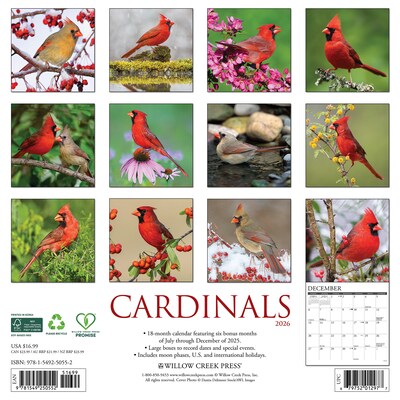 2026 Willow Creek Cardinals 12 x 12 Monthly Wall Calendar (50552)