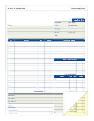 Adams® Job Invoice Form, Ruled, 8" x 11", 2-Part, White, 100 Sheets/Pack (NC2817)