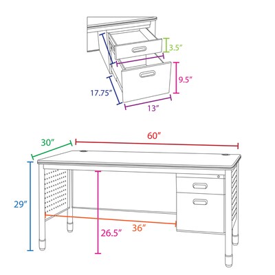 Regency Mesa Steel Single Pedestal Teacher's Office Desk, 60" x 30", Medium Oak (66366SPMO)