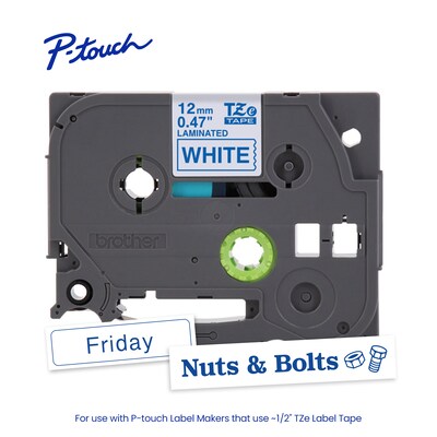 Brother P-touch Laminated Label Tape, 1/2" x 26.2', Blue on White (TZe233)