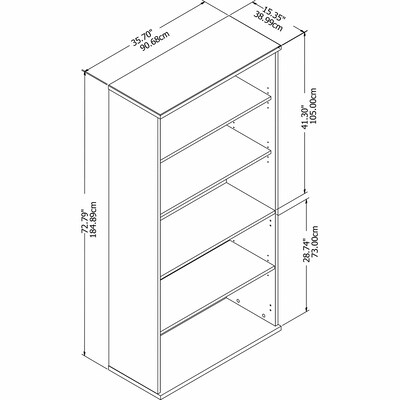 Bush Business Furniture Studio C 73"H 5-Shelf Bookcase with Adjustable Shelves, White Laminated Wood (SCB136WH)