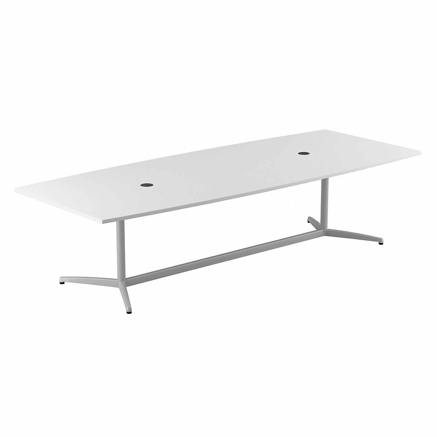 Bush Business Furniture 120W x 48D Boat Shaped Conference Table with Metal Base, White (99TBM120WHSVK)