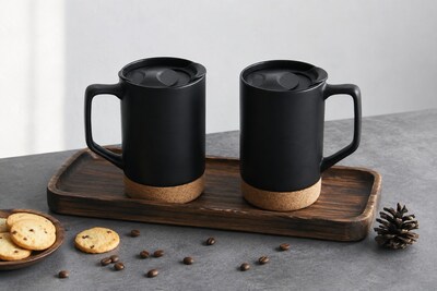 Gourmet Edge 2-pc Matte Black Stoneware Mug Set