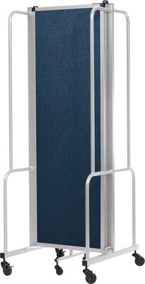 National Public Seating Robo Series 3-Panel Folding Mobile Room Divider, 72"H x 72"W, Blue Fabric (RDG6-3PT04)