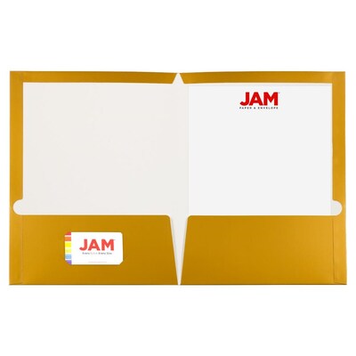 JAM Paper Laminated Two-Pocket Glossy Presentation Folders, Gold, 6/Pack (385GGOA)