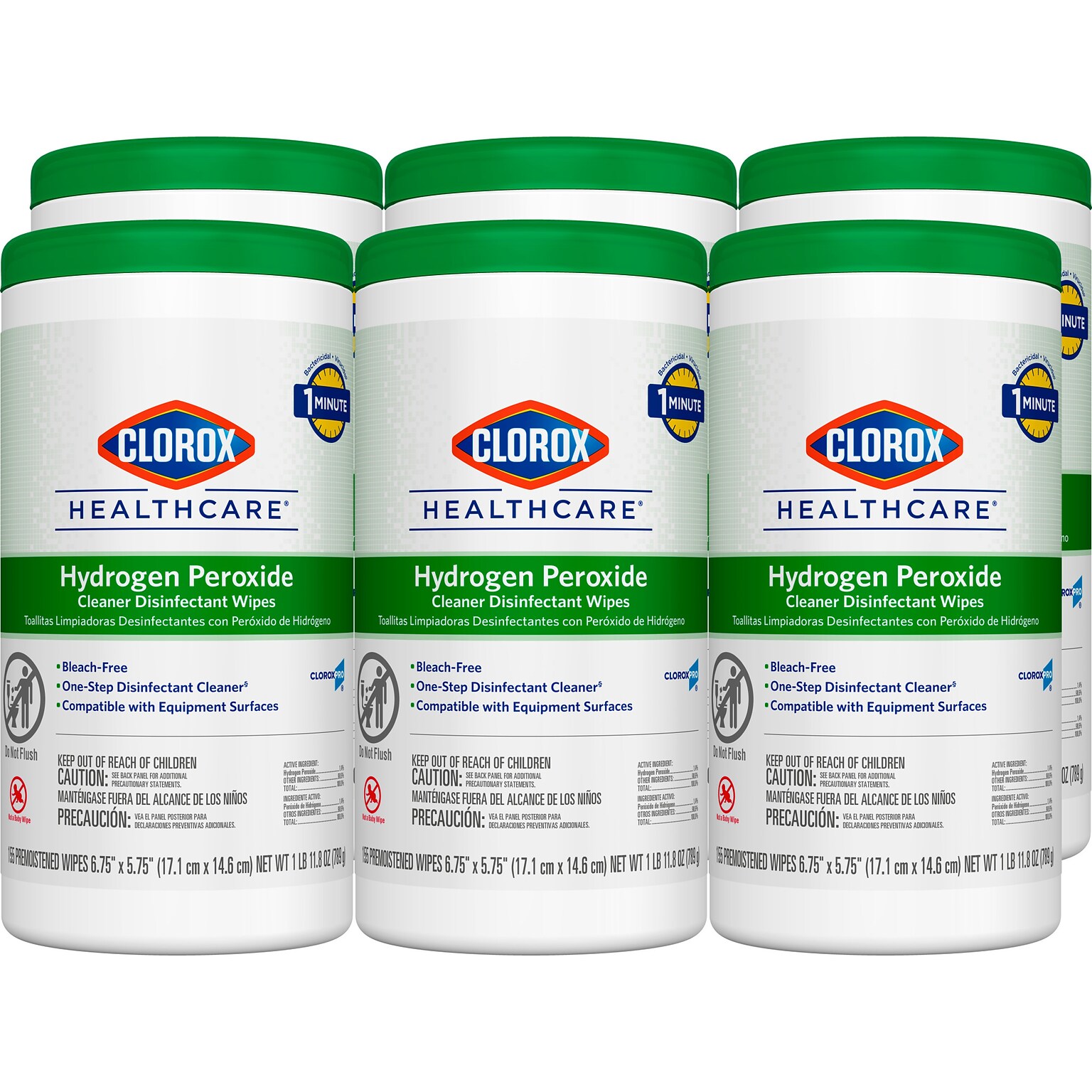 Clorox Healthcare Hydrogen Peroxide Cleaner Disinfectant Wipes, 155 Wipes/Container, 6/Carton (30825CT)