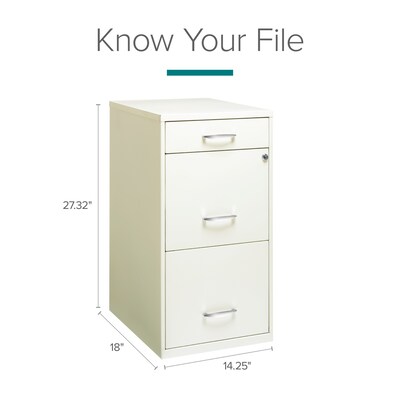 Space Solutions 3-Drawer File Cabinet with Pencil Drawer Letter-Width, Pearl White, 18" Deep (19157)
