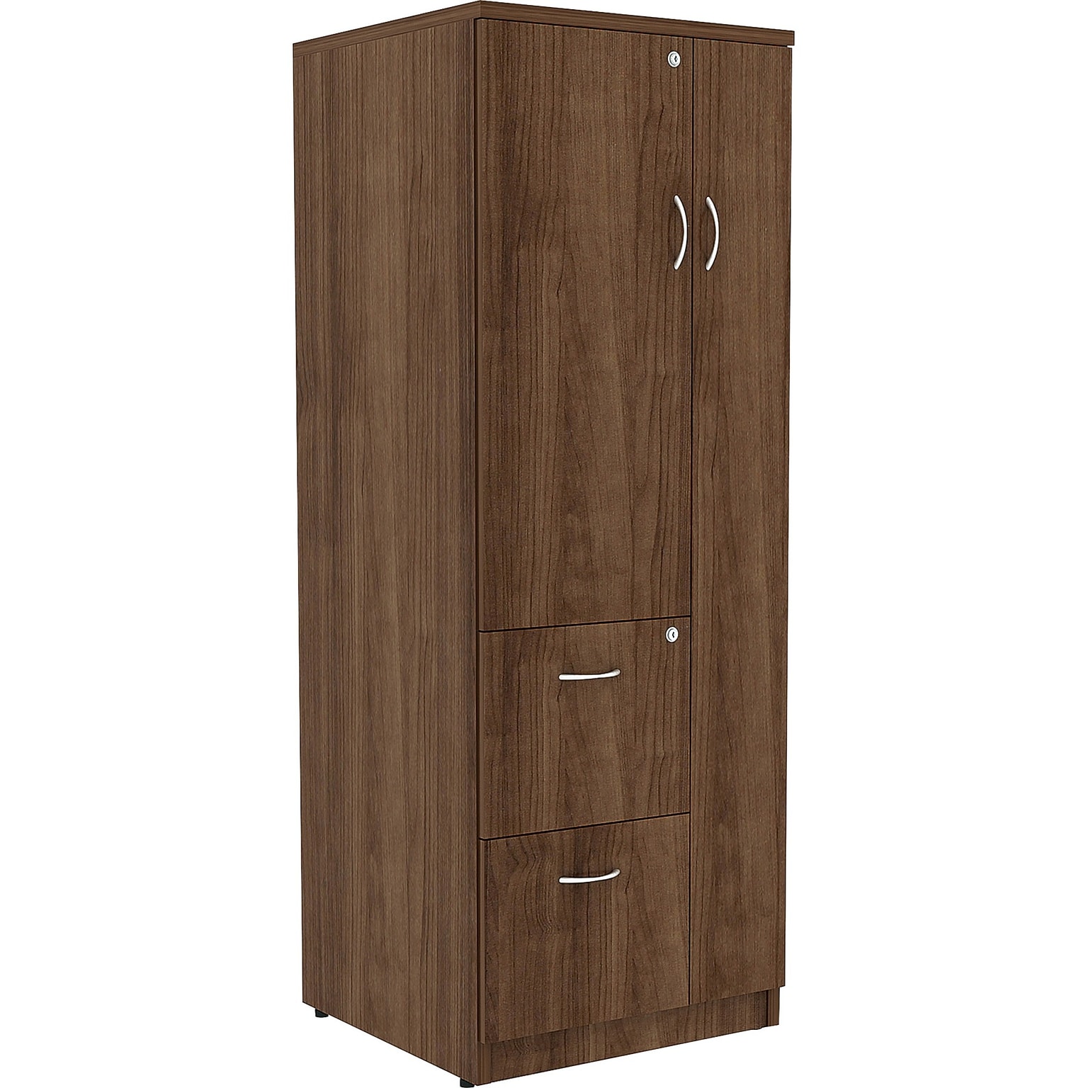 Lorell Essentials Series 65.6 Laminate Tall Storage Cabinet With 2-Drawers, Walnut (LLR69889)