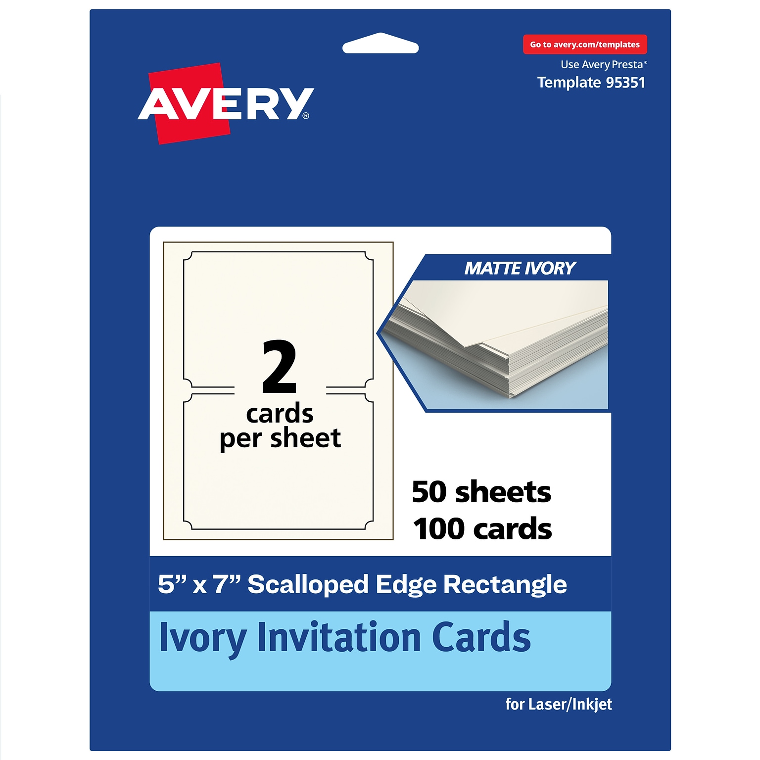 Avery Matte General Use Blank Cards, Ivory, 100/Box (95351)
