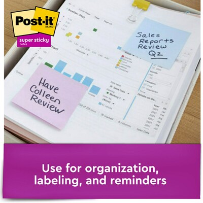 Post-it Super Sticky Notes, 3" x 3", Wanderlust Pastels Collection, 90 Sheet/Pad, 12 Pads/Pack (65412SSNRP)