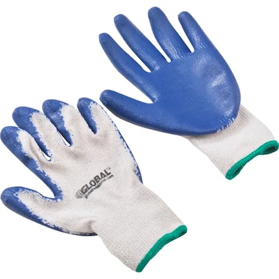 Global Industrial Latex Coated String Knit Work Gloves, Natural/Blue, Medium, 12 Pairs (708355M)