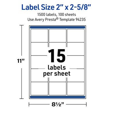 Avery Rectangle Laser Multipurpose Labels, 2" x 2-5/8", White, 1500/Box (19479399291)