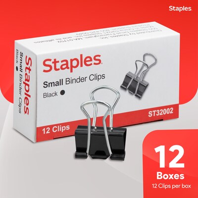 Staples® 0.75"W Binder Clips, Small, Black, 144/Pack (ST32002/32002)