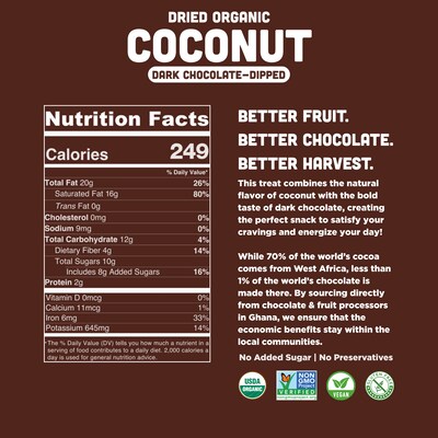 Mavuno Harvest Organic Dried Coconut Dipped in Dark Chocolate Fruit Snacks, 1 lb. Bag (MAHW-CCCNT1LB)