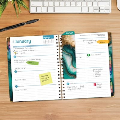 2027 Excello Brands 7.8 x 9 Weekly & Monthly Standard Planner, Paperboard Cover, Teal Gold Marble (FSHN-CY27-79-54)