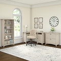 Bush Furniture Salinas 55W Corner Desk with Lateral File Cabinet and 5 Shelf Bookcase, Antique Whit