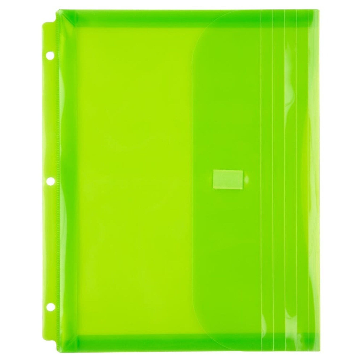 JAM Paper Plastic Binder Pocket, 3-Hole Punched, Lime Green, 3/Pack (218VB1LIMEX3)