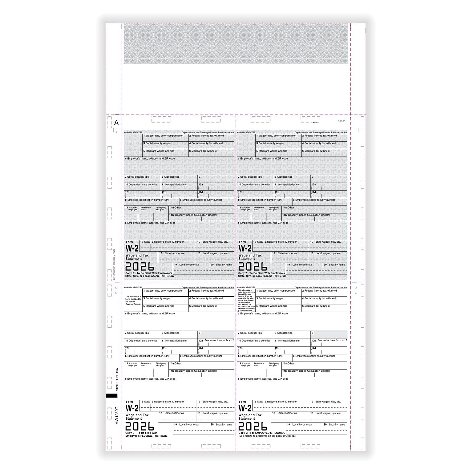 ComplyRight 2026 W-2 Tax Form, Employee Copy B, C, 2, 2, 4-Up (Box), EZ-Fold Duplex, 14, 500/Pack (5511B)