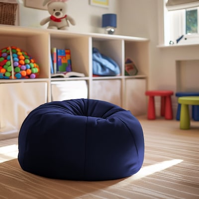 Flash Furniture Cotton Twill Bean Bag Chair, Navy Blue (DGBEANSMSLDBL)