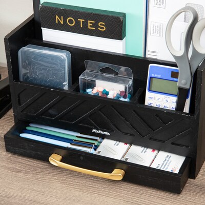 Mind Reader 5-Compartment Wood Desk Organizer, Black (VERTORG-BLK)