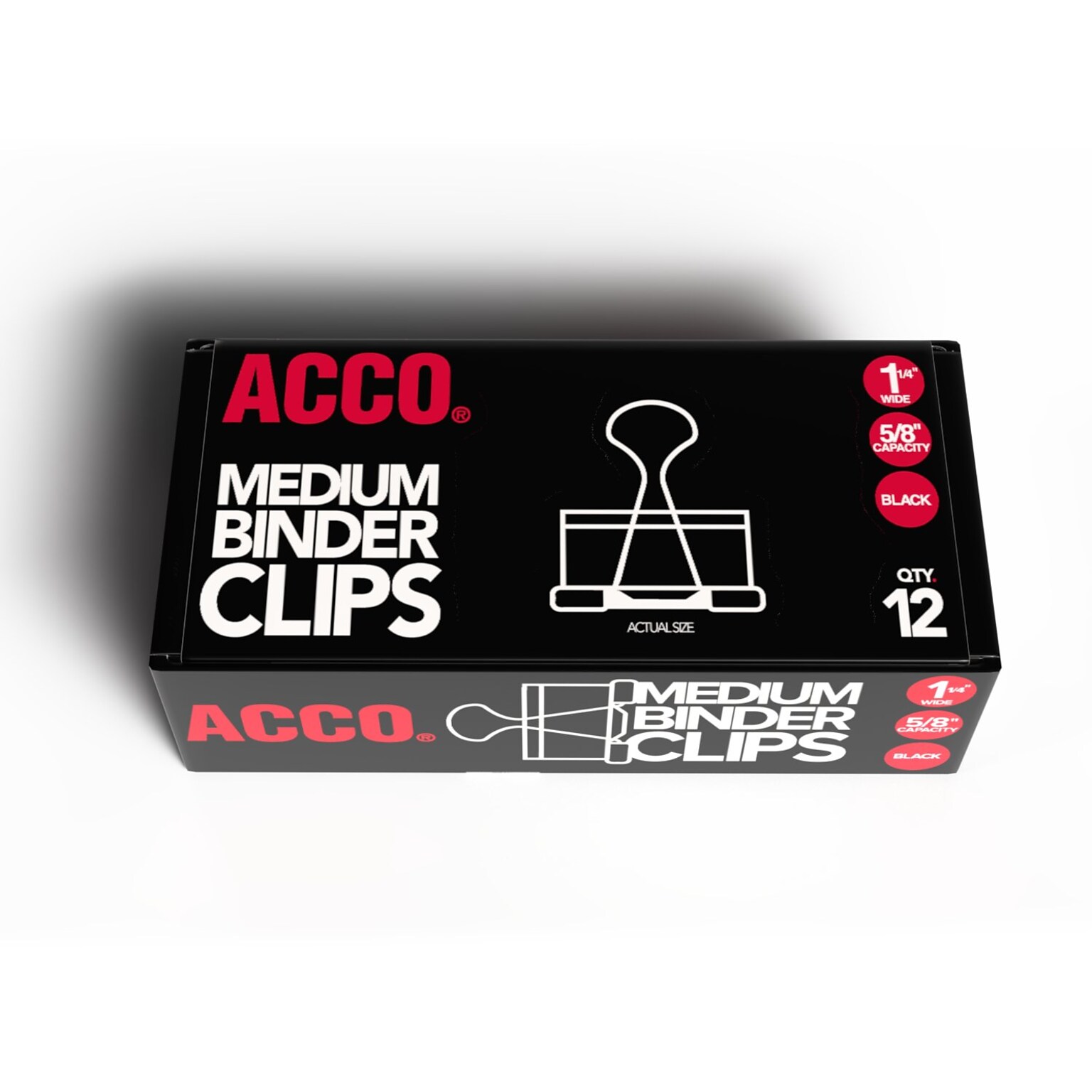 ACCO® Medium Binder Clips, Black, Dozen (A7072050B)