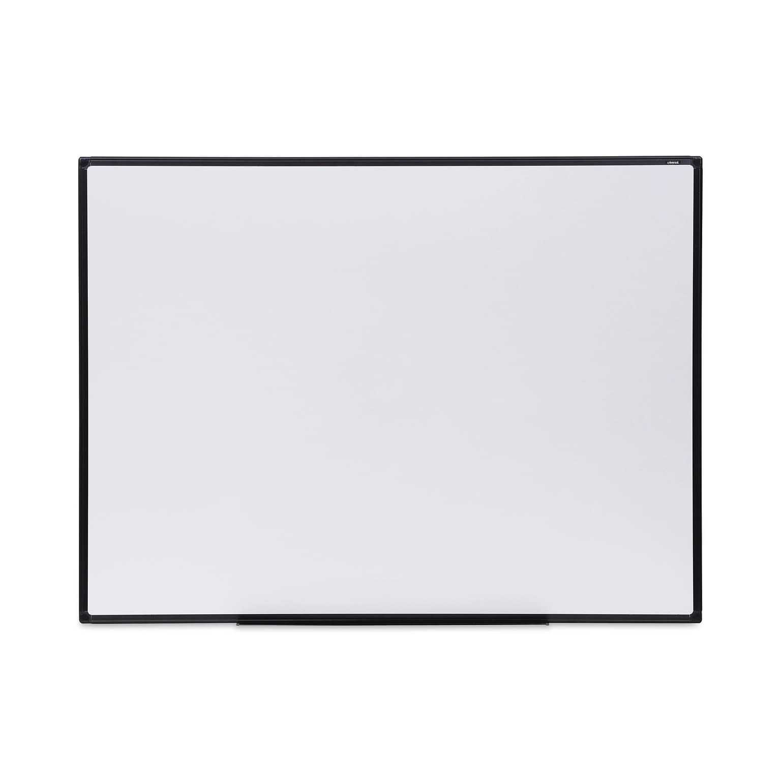 Universal Design Series Deluxe Melamine Dry-Erase Whiteboard, Black Anodized Aluminum Frame, 48 x 36 (UNV43629)